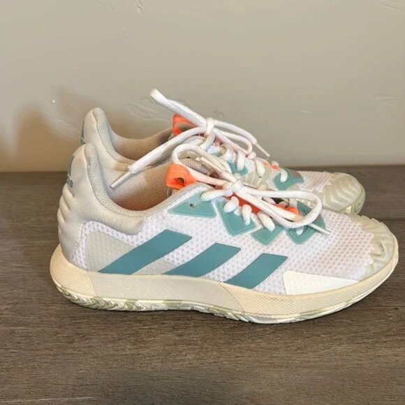 Adidas Barricade Parley Women's White and Teal tennis & pickleball shoes - Picture 4 of 6
